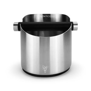 Barista Progear Miner Home Knock Box in stainless steel, front view — Espresso Works Australia