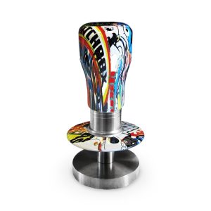 Comics Aluminum 58mm Adjustable Tamper from the front view — Espresso Works Australia