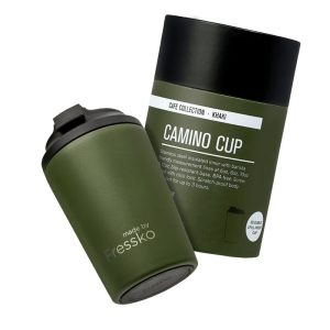 Fressko 12oz Camino Khaki Green Cup front view — Espresso Works Australia