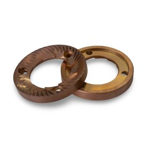 Fiorenzato F64 EVO 64mm RED SPEED Flat Burrs RH front view — Espresso Works Australia