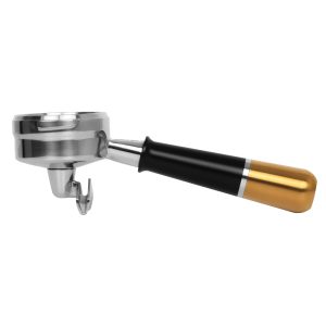 Pesado Modular Black/Gold Double Spout Portafilter front view — Espresso Works Australia