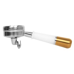 Pesado White/Gold Double Portafilter front view — Espresso Works Australia