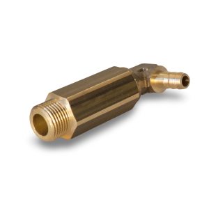 Rocket Giotto Safety Valve with Elbowed Barb Hose Fitting front view — Espresso Works Australia