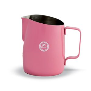 TIAMO Milk Jug 650ml Pink front view — Espresso Works Australia